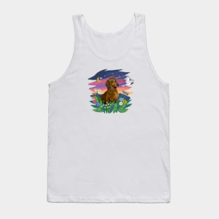 "Mountain Twilight" with a Brown/Red Dachshund Tank Top